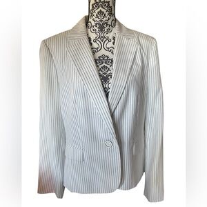 Kasper Off-White Blazer with Navy Blue Pin Stripes 16